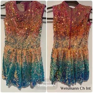 Weissman Orange and Blue Sequin Kids Dance Costume